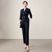 套装 西装 女2026春季 新款 钟老板藏青色时尚 职场通勤正装 干练七分袖