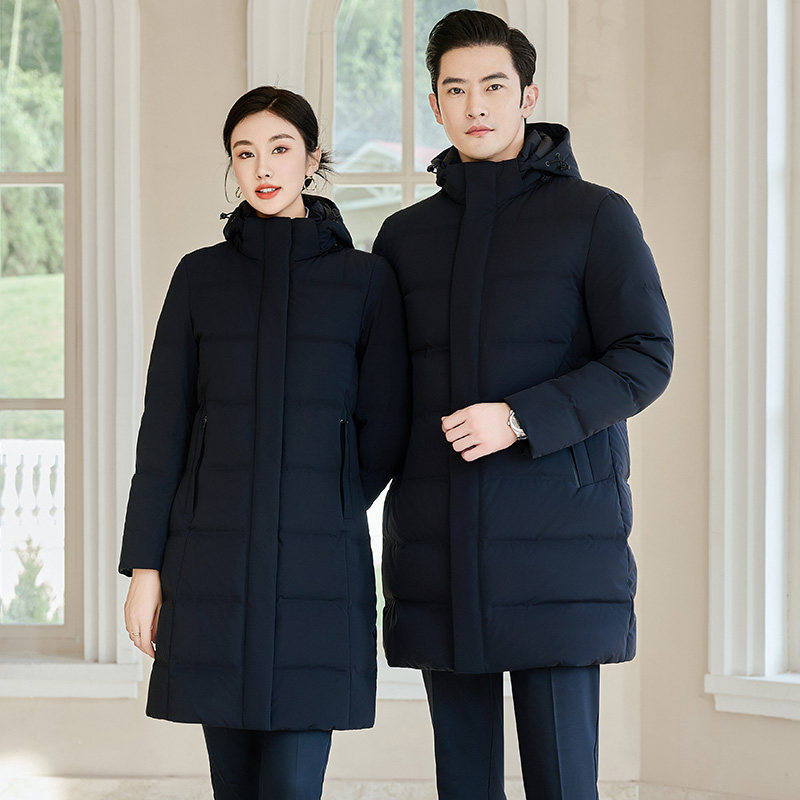 高端职业工装羽绒服90%白鸭绒2024秋冬新款加厚中长款工作服外套