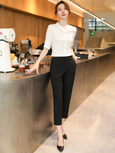 空姐职业套装女夏天薄款短袖经理美容院前台工作装女正装衬衫裤子