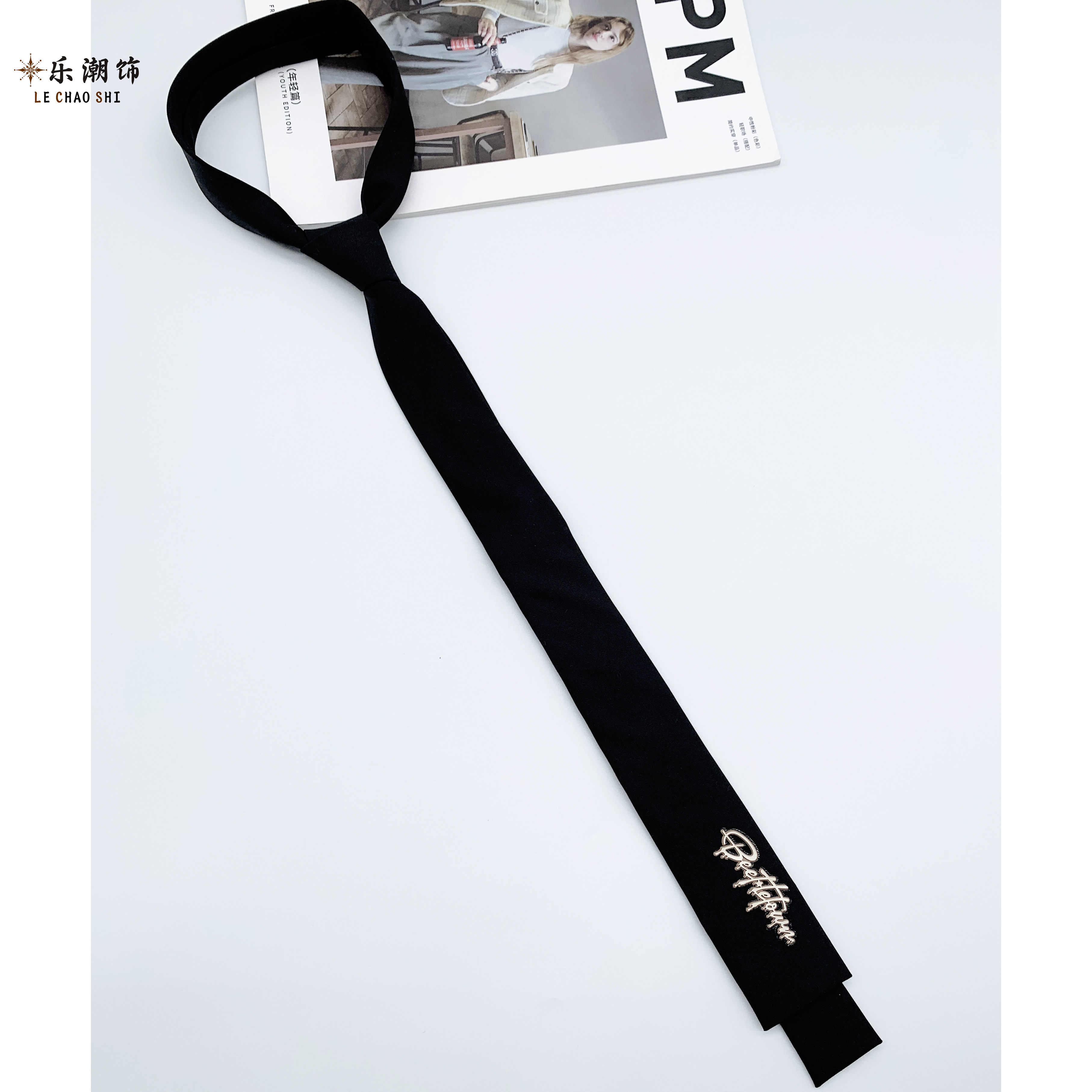 乐潮饰韩版黑色领带男学院风衬衫领带