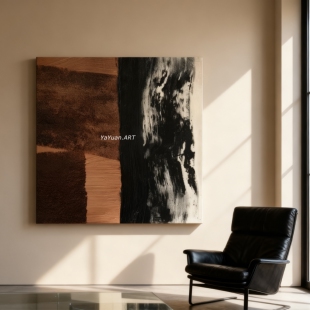 纯手绘油画暮野侘寂风民宿茶室抽象肌理画高级感客厅入户玄关挂画