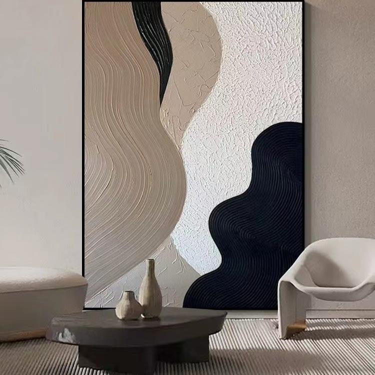 纯手绘油画现代风轻奢玄关挂画肌理色块客厅落地画餐厅立体装饰画图片