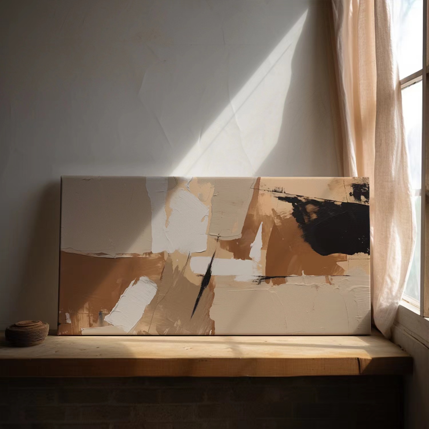 手绘油画岩的和弦横版客厅立体抽象装饰画色块肌理设计师艺术挂画图片
