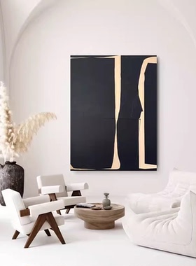 黑色手绘油画微光侘寂风客厅落地画极简现代玄关抽象肌理挂画餐厅
