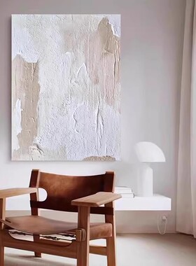 手绘油画白色璃安侘寂风客厅挂画现代简约立体抽象肌理玄关装饰画