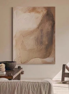 纯手绘油画顿时客厅侘寂风民宿暖色挂画餐厅玄关背景墙抽象装饰画