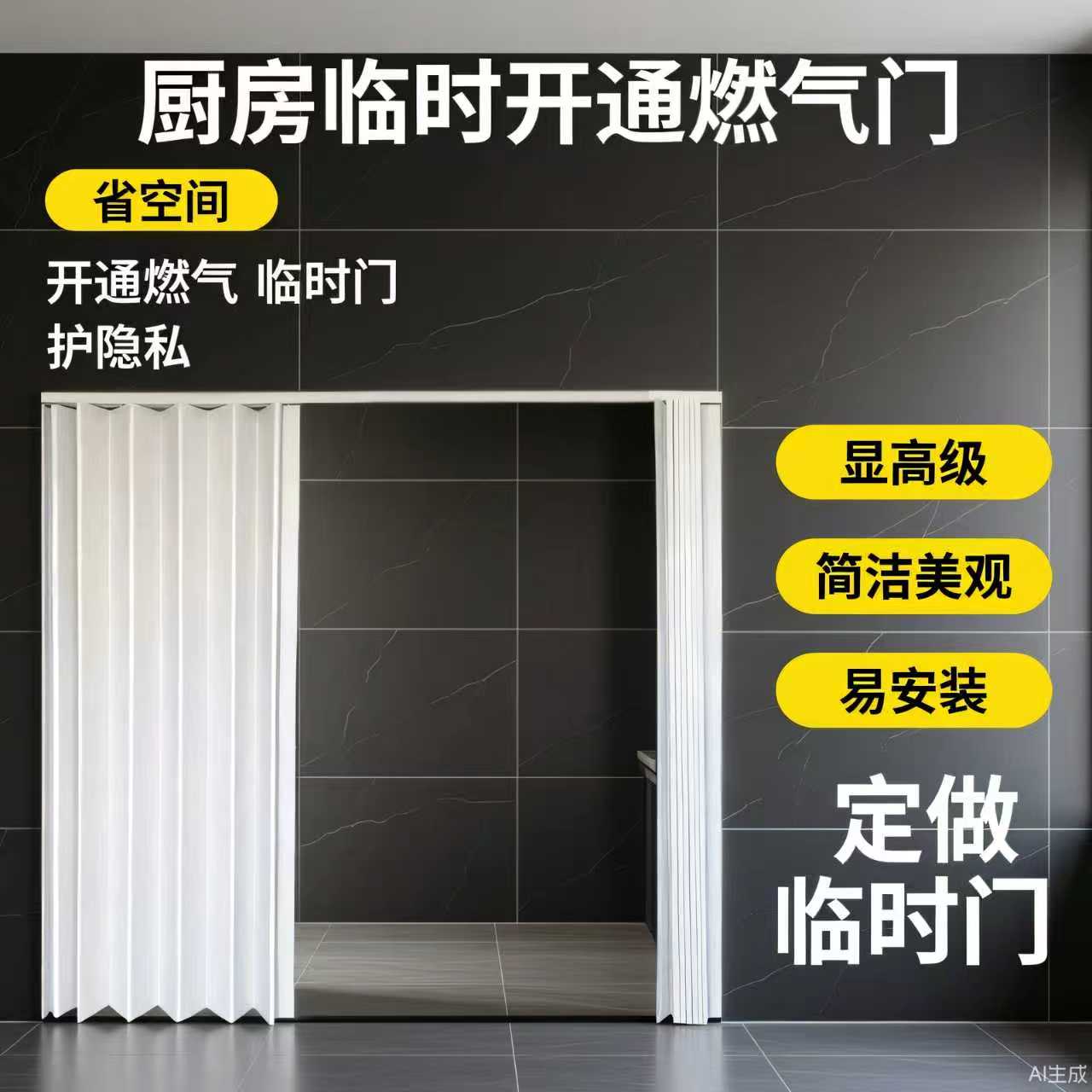 定制厨房开通燃气临时免打孔折叠上下轨道免打孔开通燃气临时门