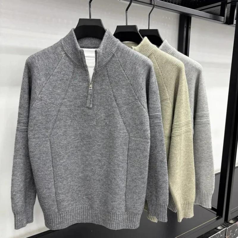 凯登鹿轻奢男士秋l冬季半高拉链针织毛衣复古提花针织衫百搭毛衣