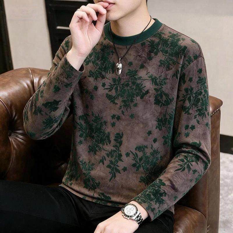 4彩亿臻选高品质新男士潮流时尚舒适休闲尚扎染撞色花卉圆领卫衣