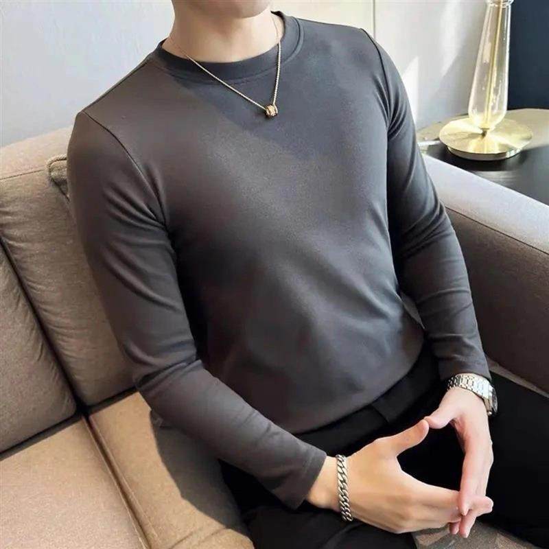 奕鸿精选双面德绒打底衫男u内搭长袖T恤圆领卫衣春秋内衣磨毛上衣