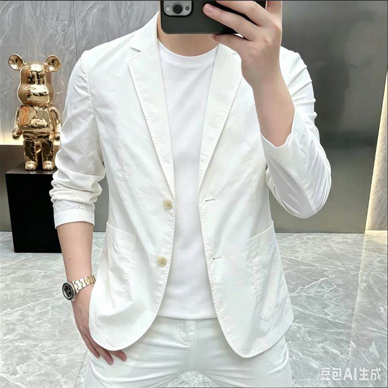 男士休闲西服春秋新款纯色单层薄款西装商务修身单西单件外套