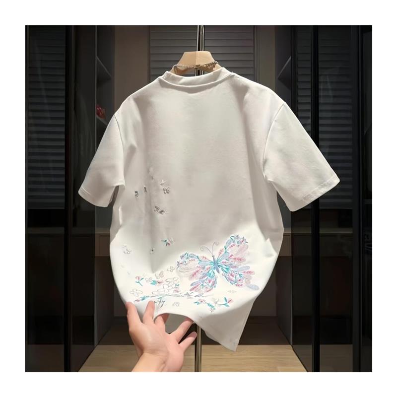 Cloud轻奢2号店全刺绣潮蝴蝶痞帅时尚T恤夏季新款潮牌男女款半袖