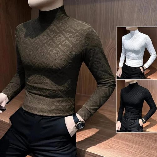 ZH男士轻奢高定男士打底衫冬季爆款2025新款ZA字母提花长袖t恤打