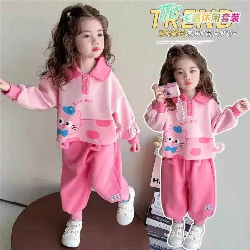 春瑞阁女童春装卫衣套装儿童春季洋气卡通休闲POLO卫衣两件套潮