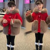 女童时尚 星童优选童装 儿童套装 洋派加绒外套拜年服毛毛加厚鹿角外