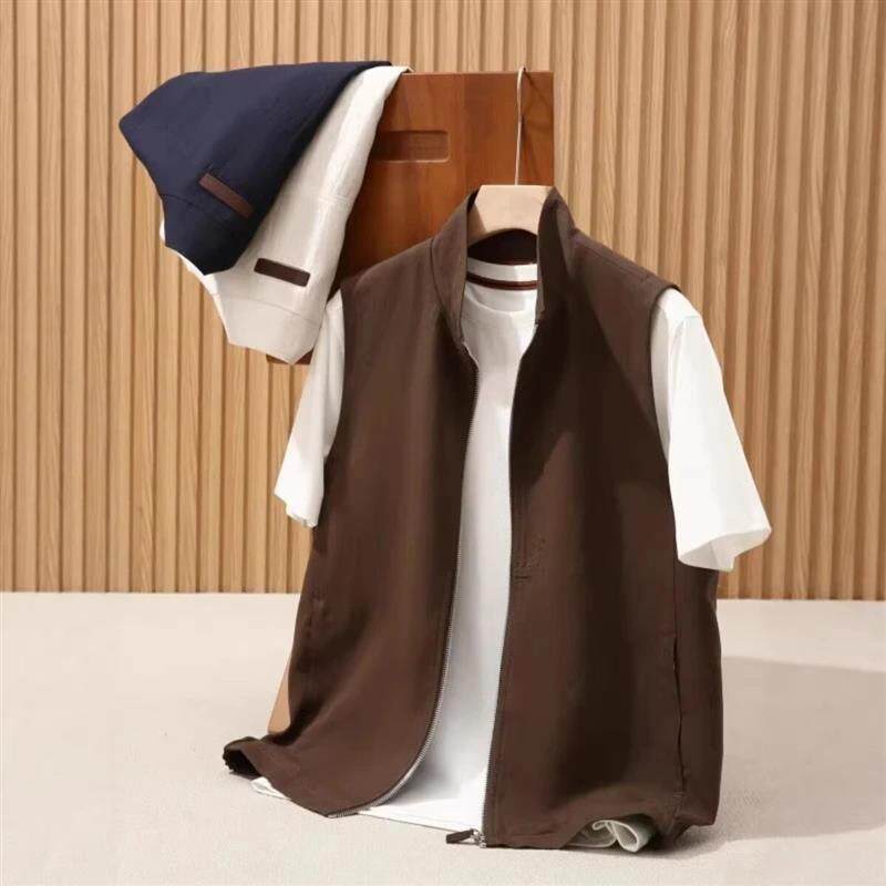 勇者潮流轻奢5奢老钱范 春季莱赛尔亚麻混纺百搭休闲男士轻薄马甲