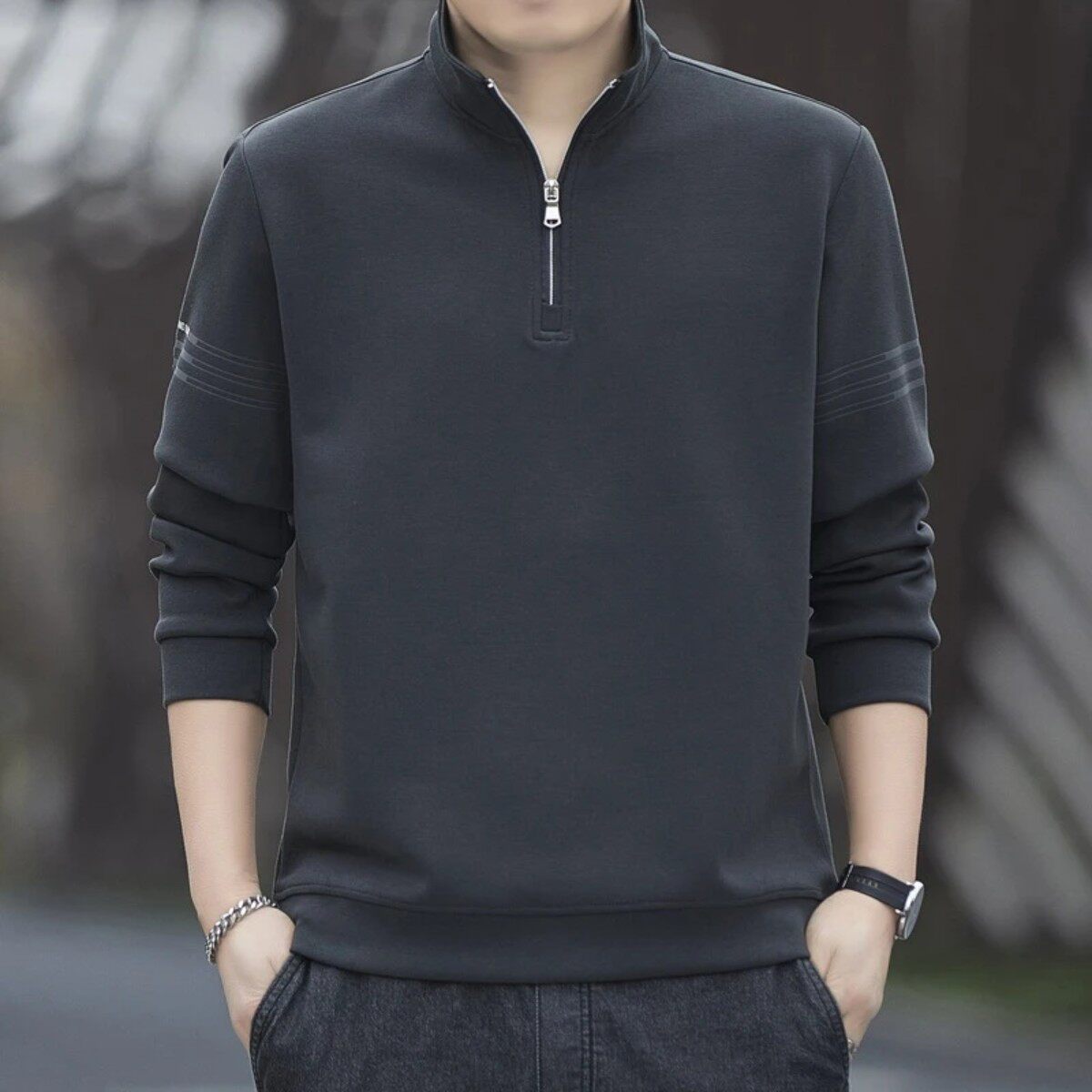 3轻奢服饰店铺卫衣男款男士半开领长袖T恤春秋季打底外穿上衣