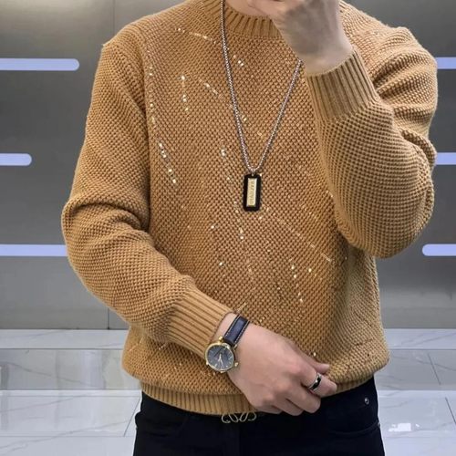 摩画轻奢男装男士冬季加厚五角星亮片时m尚百搭潮流羊sX毛衫网红