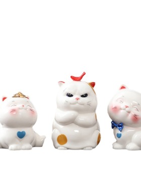 现代萌系可爱逗趣陶瓷猫咪摆件 少女心送人礼物家居装饰商务礼品