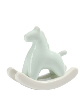 创意可爱生动豆青陶瓷摇摇马摆件 家居卧室书房装饰赠人礼品玩偶