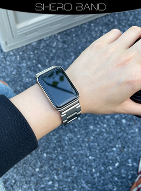 适用小米手环89pro不锈钢金属表带红米watch45加厚加重金属腕带男