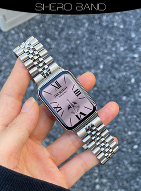 适用小米手环98pro金属表带红米watch45不锈钢链条腕带官网同款男