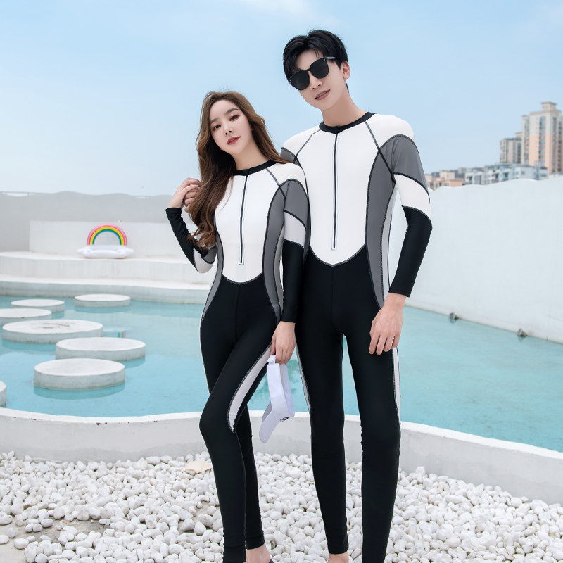 连体泳衣女长袖防晒速干潜水服女性感显瘦运动男士冲浪浮潜游泳衣