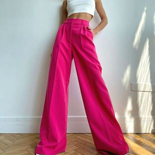 waist wide summer trousers color high solid women leg