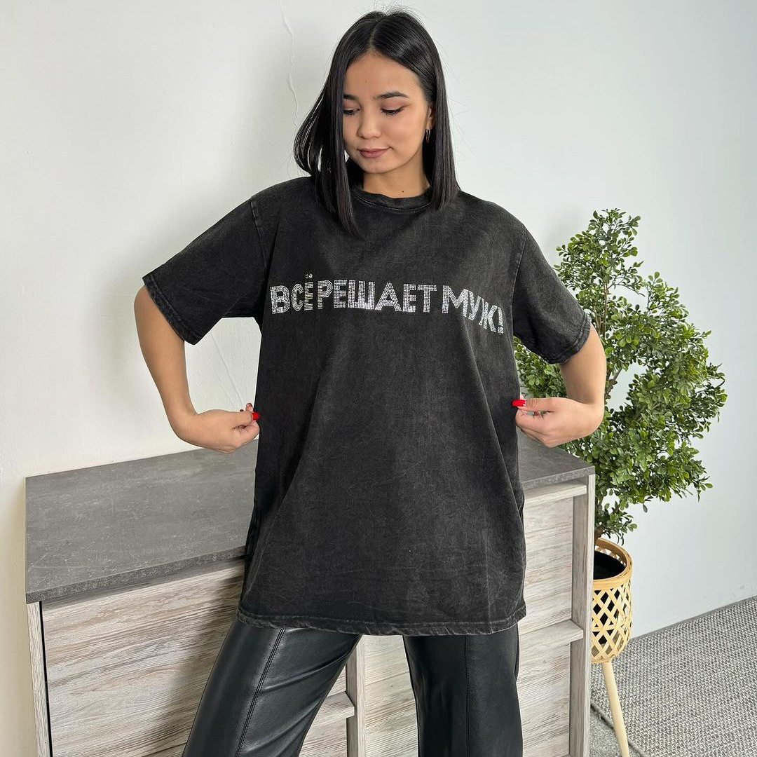 美式辣妹做旧水洗烫钻字母T恤 American Diamond Letter T-shirt