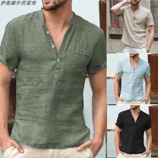 shirts for men polo shirts tshirt男宽松短袖 棉麻衬衫男短袖