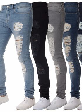 Pants Middle Waist Sexy Stretch Jeans For Men Clothing 2021