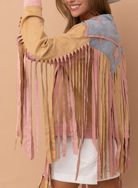 欧美秋女装甜美夹克外套流苏休闲上衣女 Tassel casual top women