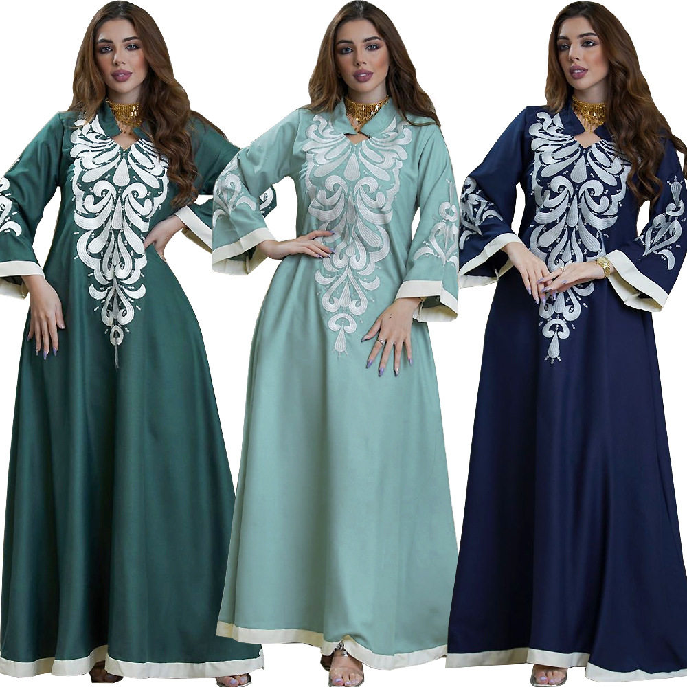 中东东南亚拼接连衣裙刺绣绣花旅游夏 long dress