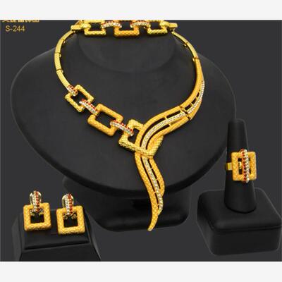 24K Gold Plated Bridal Necklace Ring Earrings Bracelet Set