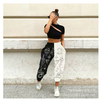 women's black and white printed sweatpants sweatpants