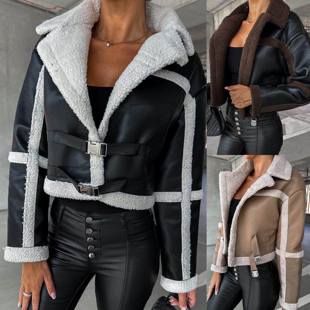 欧美秋冬时尚皮毛一体长袖外套女 Fashion fur integrated coat