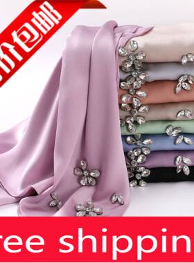 珍珠雪纺回族头巾手工镶钻长巾马来纱巾女 chiffon long scarf