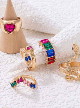 Ring Bracelet snake shaped love heart five piece ring set