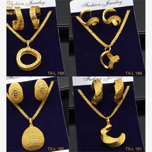 24K gold-plated two-piece copper jewelry set necklace earrin