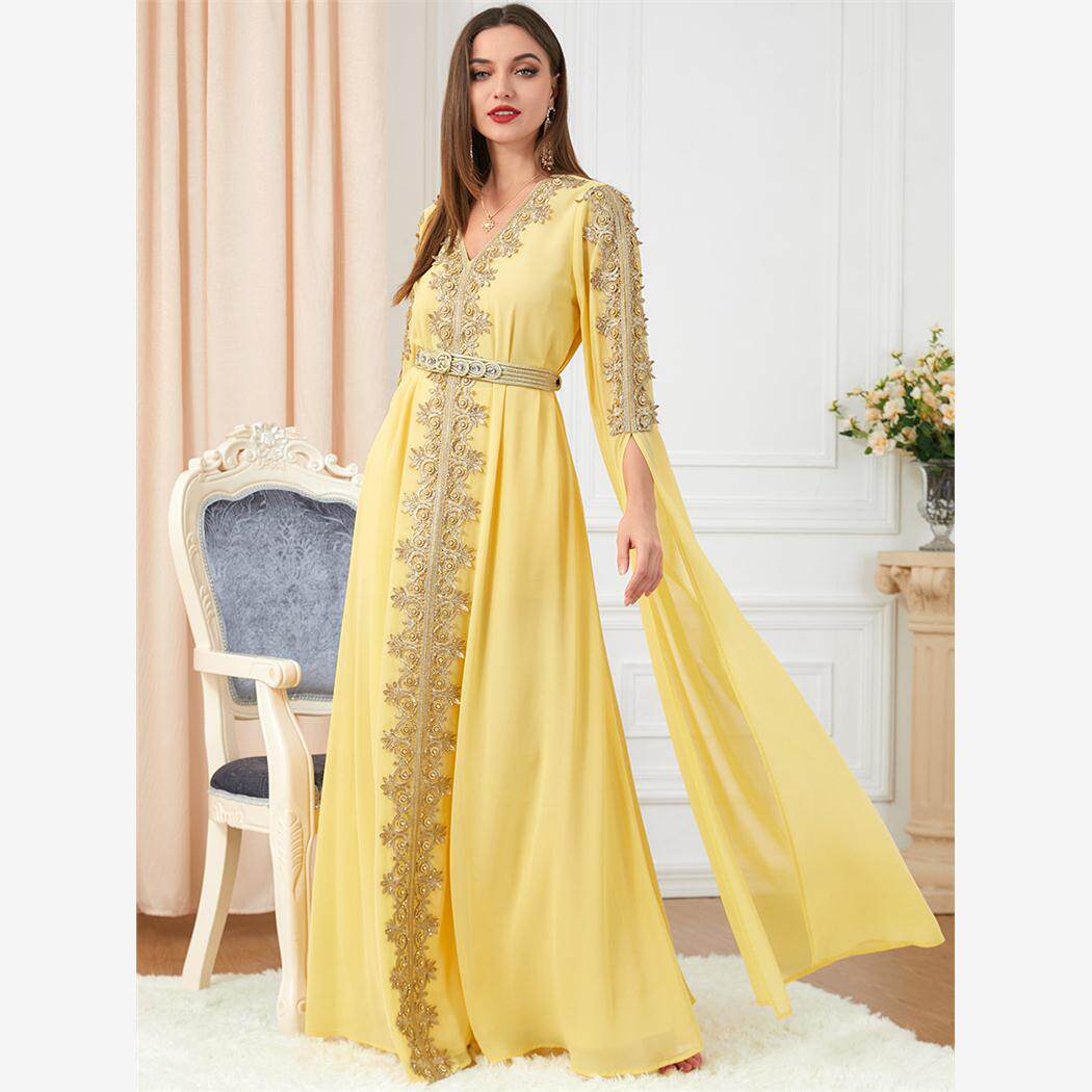 中东迪拜女装拼接超长袖秋季女装中东迪拜礼服阿拉伯连衣裙 dress
