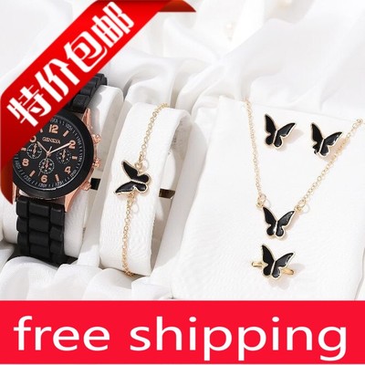 New 5pcs Set Watches Women Leather Band Ladies Watch Simple