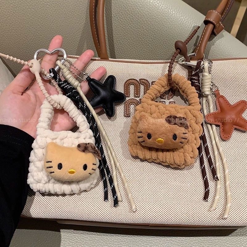 ins风韩系kitty零钱包黑皮豹纹KT猫耳机收纳包挂饰挂绳钥匙扣挂件