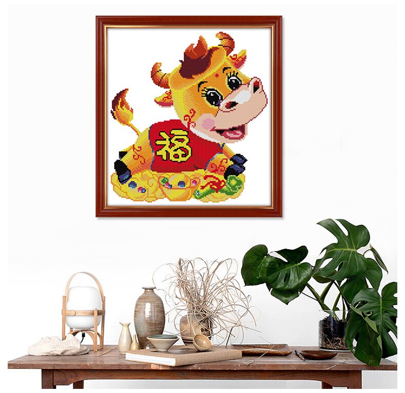 新品十字绣新款客厅福牛属相生肖牛手工可爱卡通小件简单绣线x绣