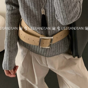 韩风腰带！INS款皮带宽腰带女新款复古高级时尚短裙配饰皮带棕色