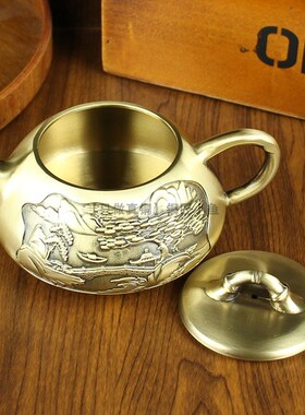 速发壶品纯铜舍得壶黄铜百福舍得茶壶全铜山水壶茶新茶杯一套家用