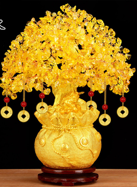 速发黄水酒发财树晶柜装饰品摆件招財摇钱树家居客厅电柜视玄关开