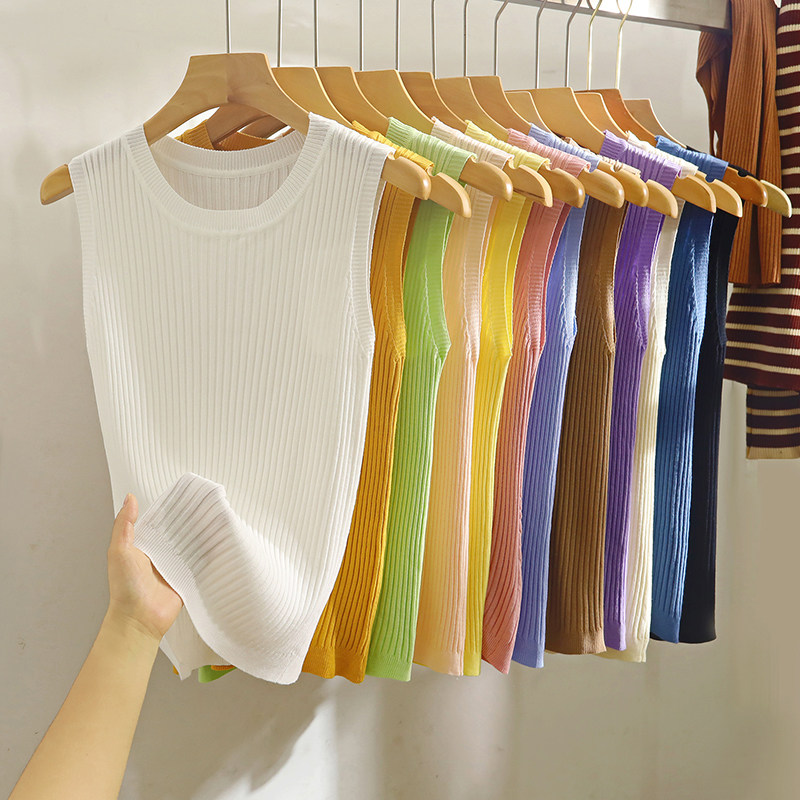 速发欧货针织吊带背心春小t搭纯欲高级感设计感夏众上衣无袖内恤