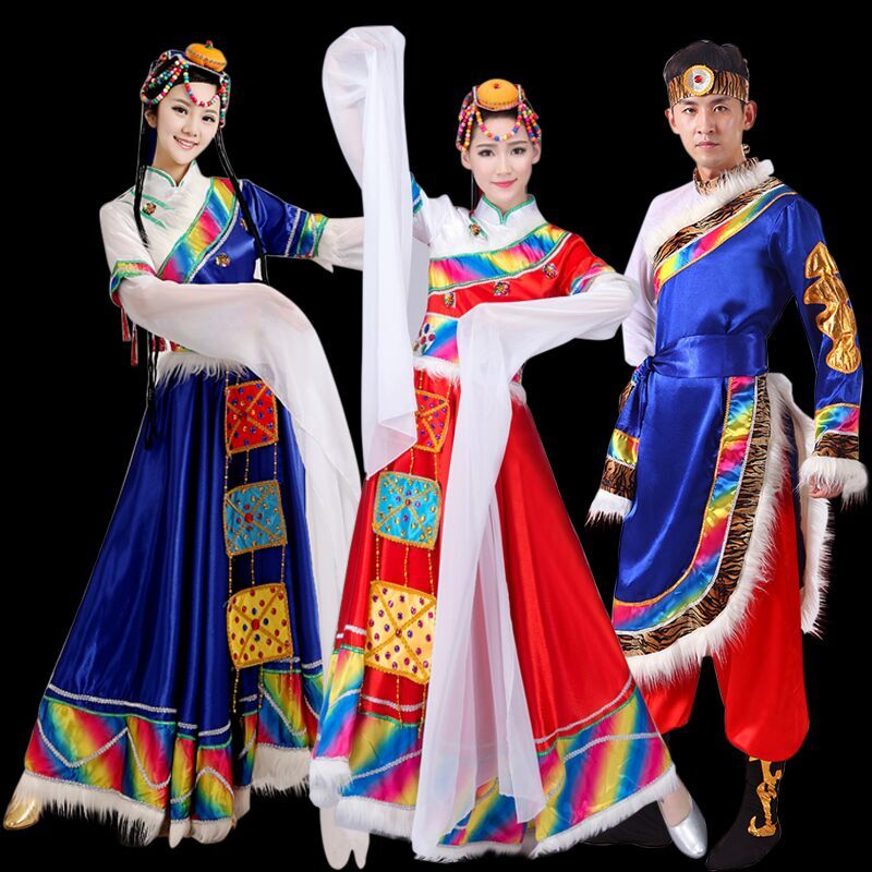 速发新款藏族舞蹈演出服男成人藏族水袖民出服装蒙古演族表演服