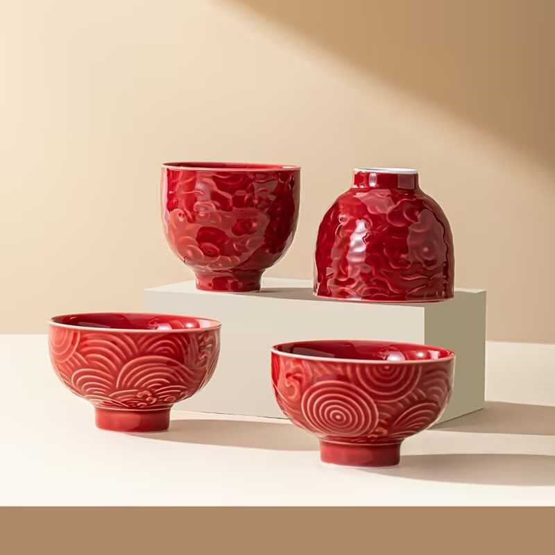 速发结婚改口色茶杯陶瓷茶杯婚礼红敬喜具套装婚庆用品大人敬茶杯