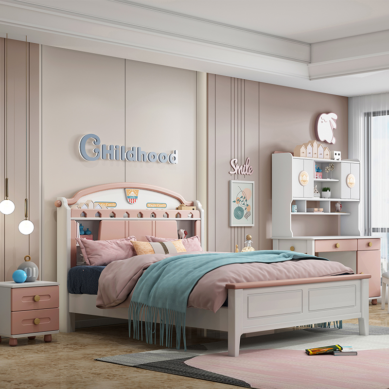 速发儿童5孩公主床简约全实木床小孩单人床1储床m原木.物少床